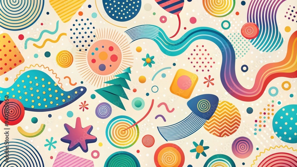 Colorful abstract shapes and lines on a light background creating a playful and whimsical pattern , abstract, colorful Colorful abstract shapes and lines on a light background creating a playful and whimsical pattern , abstract, colorful