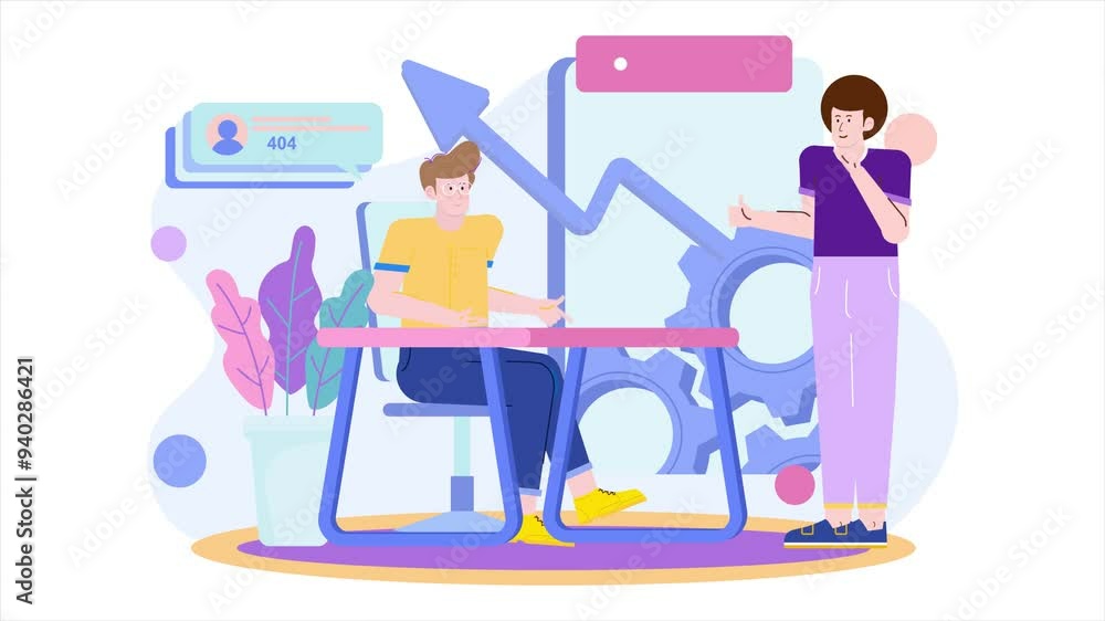 people in a business discussion surrounded by graphs illustration business animated video people in a business discussion surrounded by graphs illustration business animated video