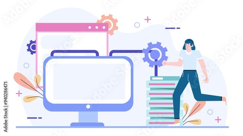 Digital workflow management and technology integration illustration business animated video