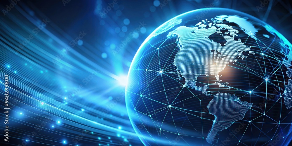 Fototapeta premium Blue globe with futuristic technology lines background, blue, globe, technology, lines, futuristic, planet