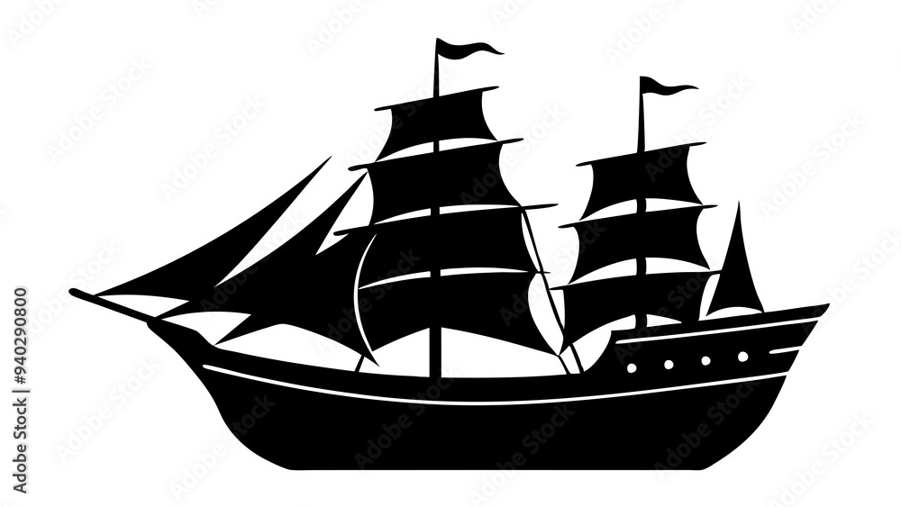 Ship Silhouette: High-Resolution Black and White Vector Illustration Ship Silhouette: High-Resolution Black and White Vector Illustration