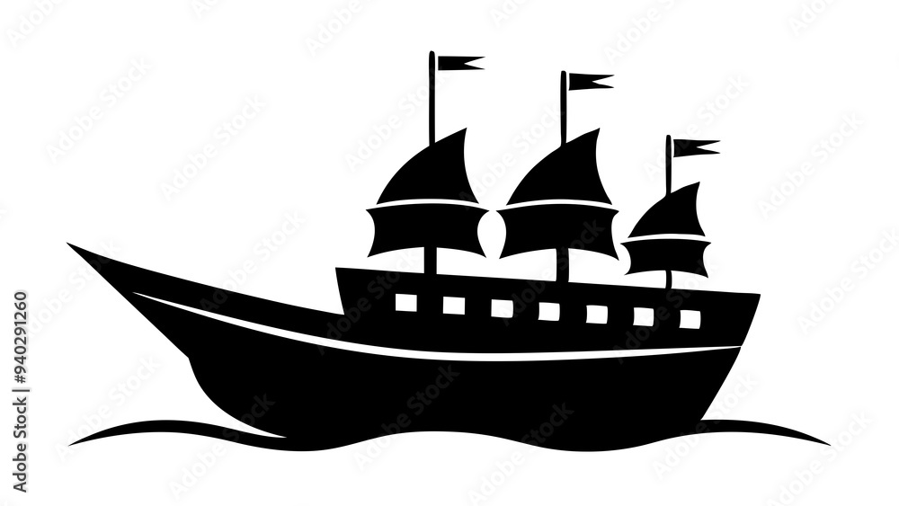 Black and White Ship Silhouette: Classic Vector Art for Creative Projects Black and White Ship Silhouette: Classic Vector Art for Creative Projects