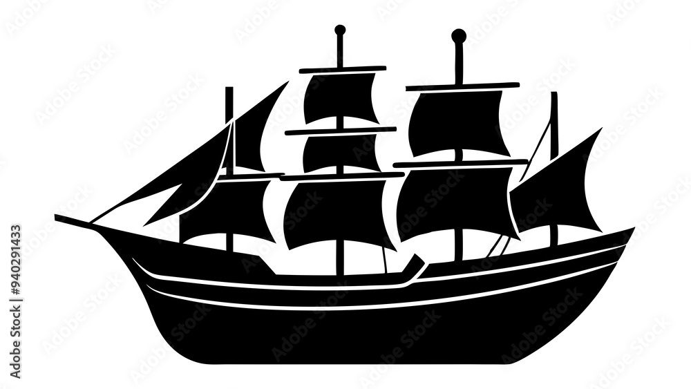 Black and White Ship Silhouette: Classic Vector Art for Creative Projects Black and White Ship Silhouette: Classic Vector Art for Creative Projects