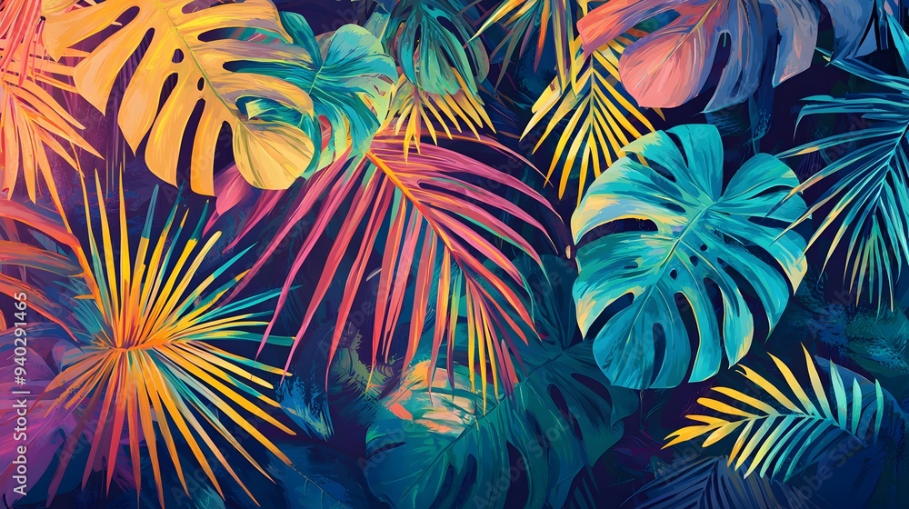 Tropical Leaves in Vibrant Colors. Tropical Leaves in Vibrant Colors.