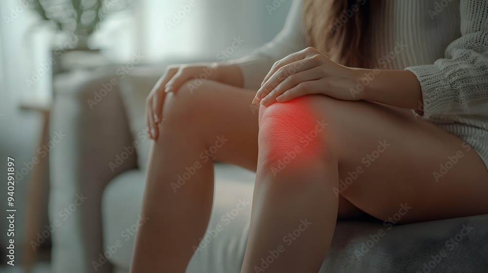 Obraz premium Woman holding her knee in pain.