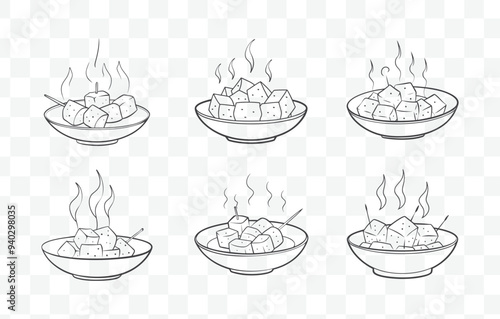 Print Paneer Tikka Line Art Vector Set Detailed Illustration of Indian Grilled Cottage Cheese Skewers for Authentic Cuisine Designs
