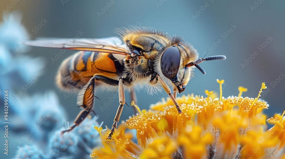 A bee landing on a flower, ready to collect nectar. A bee landing on a flower, ready to collect nectar.