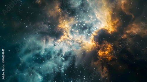 Cosmic Nebula with Stars and Gas Clouds