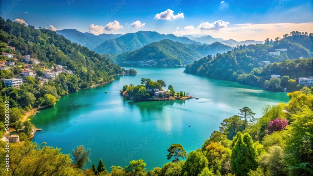 Beautiful Bhimtal Lake surrounded by lush greenery , Bhimtal, lake, town, Uttarakhand, India, water, green Beautiful Bhimtal Lake surrounded by lush greenery , Bhimtal, lake, town, Uttarakhand, India, water, green