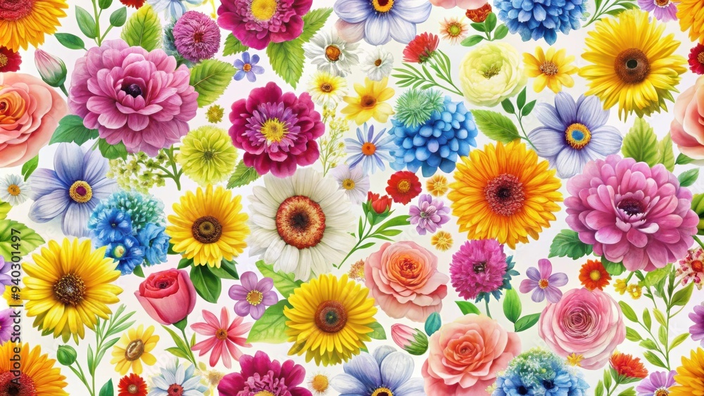 Seamless pattern of colorful flowers on a white background, floral, seamless, pattern, flowers, botanical, nature, garden Seamless pattern of colorful flowers on a white background, floral, seamless, pattern, flowers, botanical, nature, garden