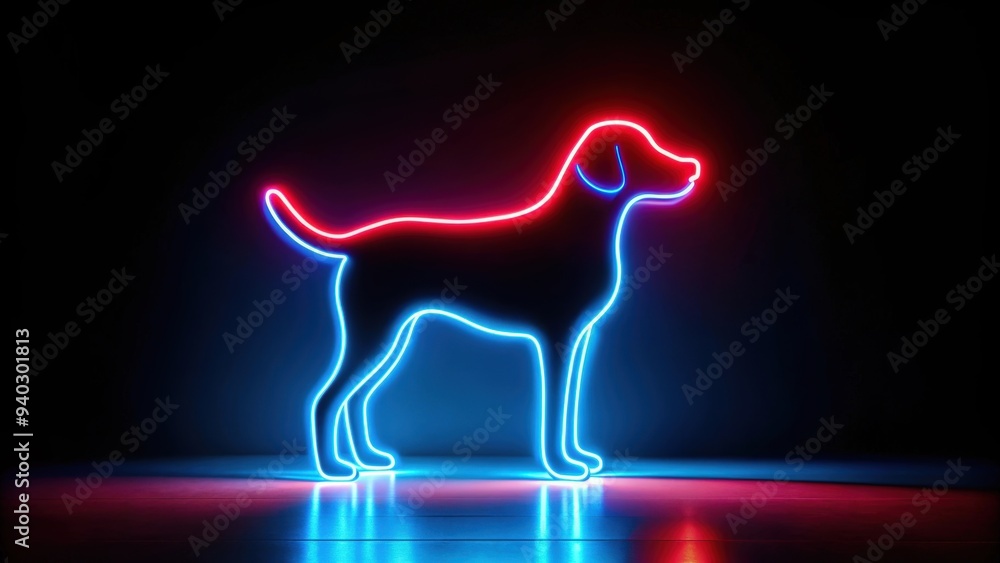 Neon light silhouette of a dog against a black background, neon, light, silhouette, dog, pet, animal, black background Neon light silhouette of a dog against a black background, neon, light, silhouette, dog, pet, animal, black background
