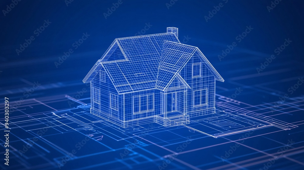 A blue house is shown in a computer generated image A blue house is shown in a computer generated image