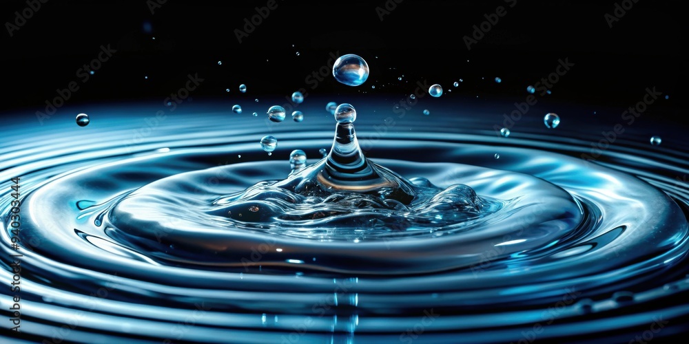 Rippling surface with water droplets and bubbles, showcasing a lively underwater scene on a black background Rippling surface with water droplets and bubbles, showcasing a lively underwater scene on a black background