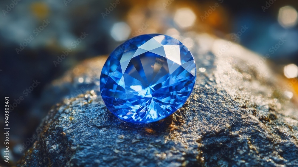 A Close-Up of a Shiny Blue Gemstone Resting on a Rough Rock, Gemstone, Jewelry, Blue, Rock