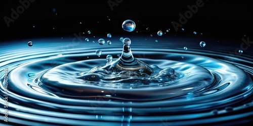 Rippling surface with water droplets and bubbles, showcasing a lively underwater scene on a black background