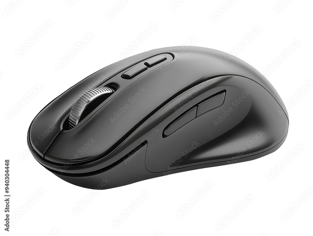 Wireless mouse with ergonomic shape, 3D render, on white background Wireless mouse with ergonomic shape, 3D render, on white background