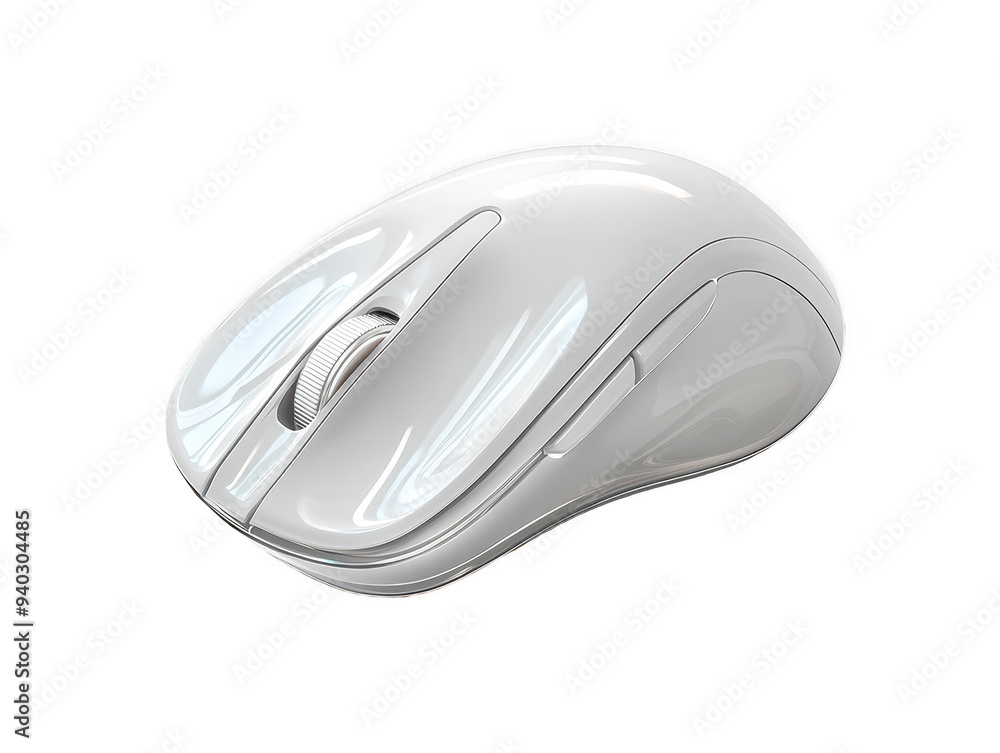 white Wireless mouse with ergonomic shape on transparent white Wireless mouse with ergonomic shape on transparent