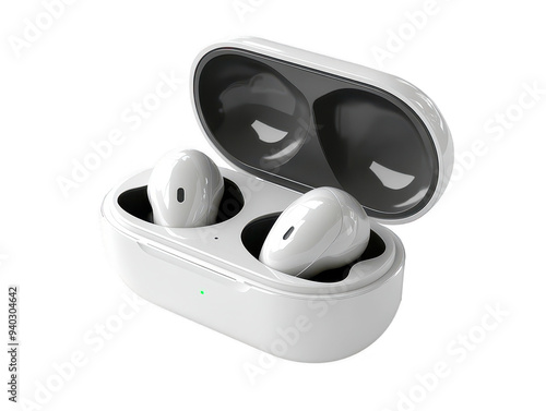 Wireless earbuds with charging case on Transparent background photo