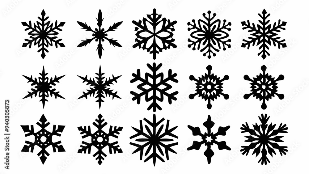 Snowflake vector elements set, snowflake silhouettes Snowflake vector elements set, snowflake silhouettes