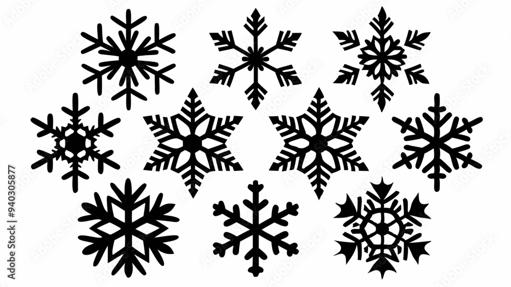 Snowflake vector elements set, snowflake silhouettes Snowflake vector elements set, snowflake silhouettes