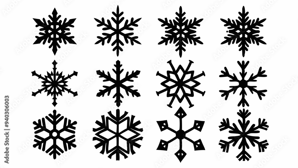 Snowflake vector elements set, snowflake silhouettes Snowflake vector elements set, snowflake silhouettes