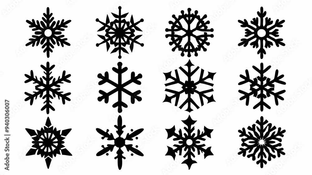 Snowflake vector elements set, snowflake silhouettes Snowflake vector elements set, snowflake silhouettes