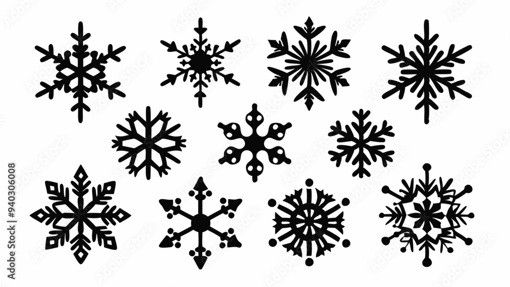 Snowflake vector elements set, snowflake silhouettes Snowflake vector elements set, snowflake silhouettes