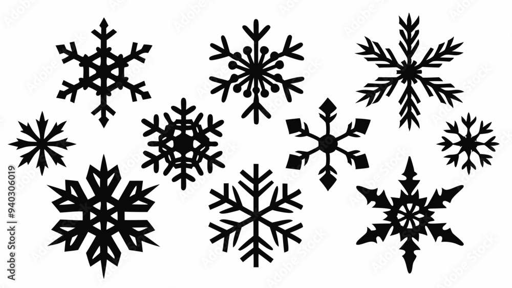 Snowflake vector elements set, snowflake silhouettes Snowflake vector elements set, snowflake silhouettes
