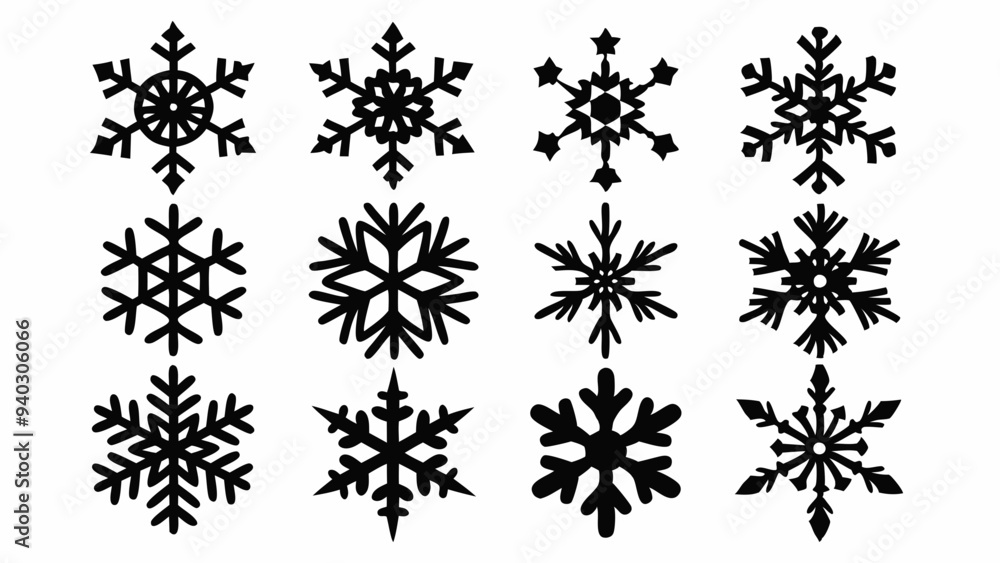 Snowflake vector elements set, snowflake silhouettes Snowflake vector elements set, snowflake silhouettes