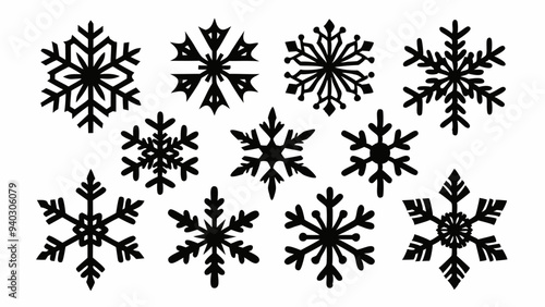 Snowflake vector elements set, snowflake silhouettes