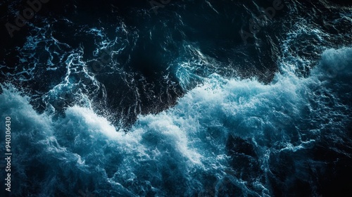 Aerial View of Ocean Waves, Dark Blue Water, Foam, Texture , ocean, wave, texture