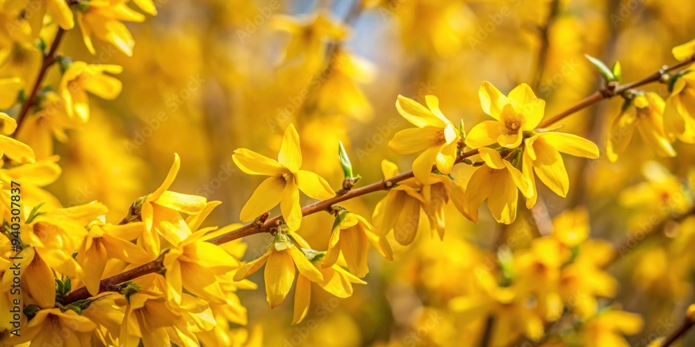 Close-up of vibrant yellow forsythia branches blooming in spring, forsythia, yellow, blooming, spring, nature, floral, garden Close-up of vibrant yellow forsythia branches blooming in spring, forsythia, yellow, blooming, spring, nature, floral, garden