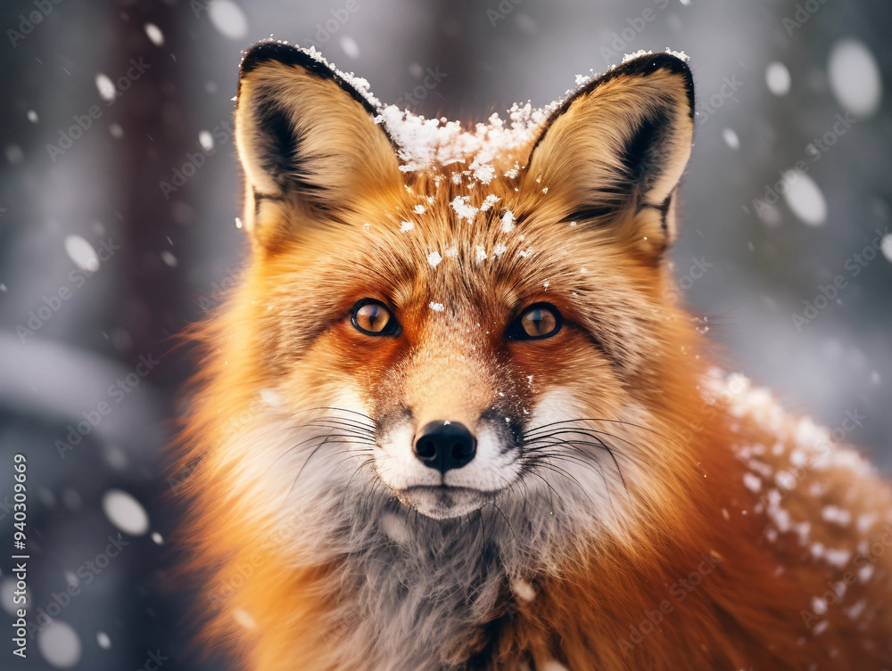 Obraz premium Close-up Image of a Red Fox with Intense Gaze