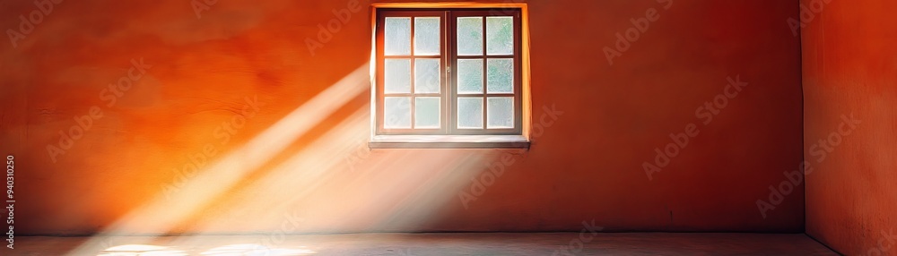 Golden Light Streaming Through Window, Orange Wall, Sunbeam, Minimalist, Architecture, Interior , Light Golden Light Streaming Through Window, Orange Wall, Sunbeam, Minimalist, Architecture, Interior , Light