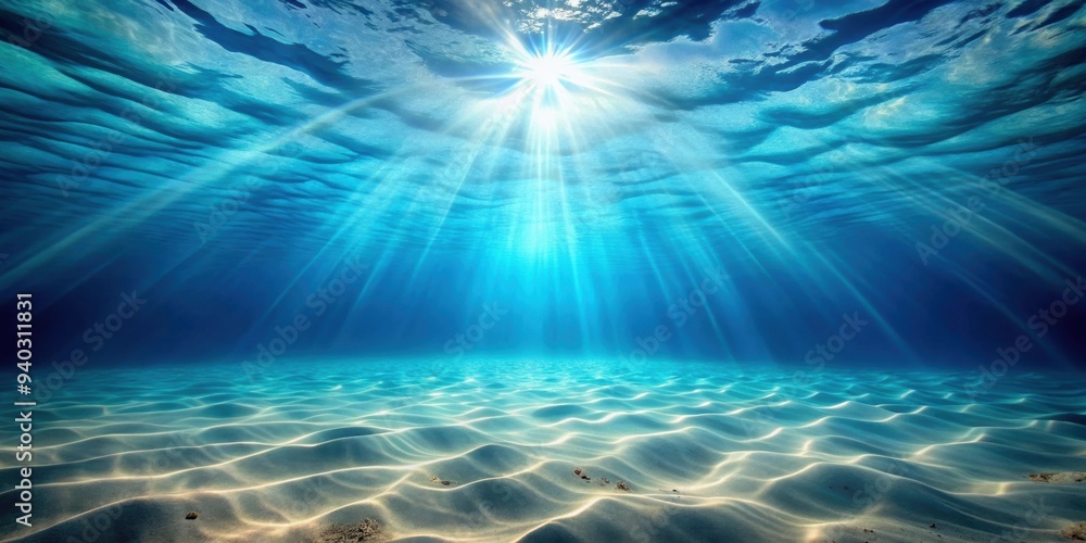 Underwater background with deep blue sea, beautiful light rays, and sandy floor, underwater, background Underwater background with deep blue sea, beautiful light rays, and sandy floor, underwater, background