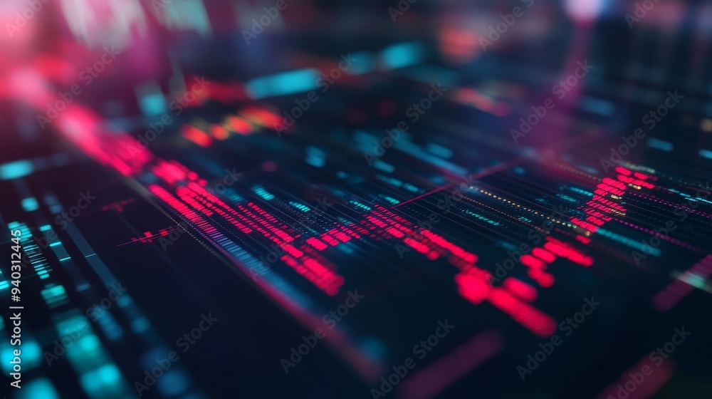 A close-up shot of a computer screen displaying financial data with red and blue lines, symbolizing the rise and fall of stock prices, volatility, market trends, and economic indicators. A close-up shot of a computer screen displaying financial data with red and blue lines, symbolizing the rise and fall of stock prices, volatility, market trends, and economic indicators.