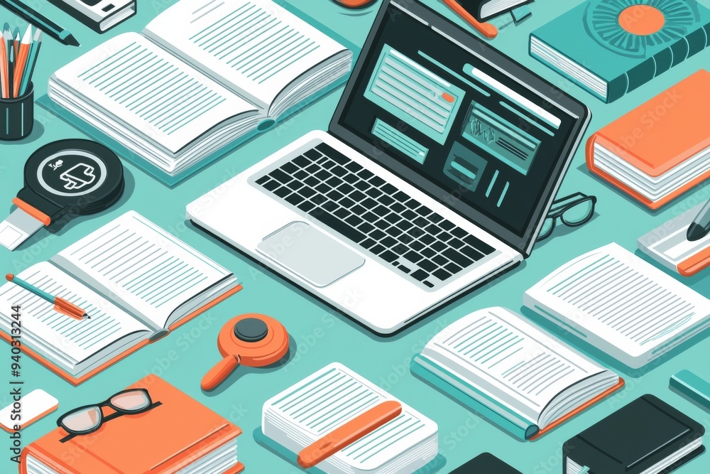 Illustration of educational learning tools set on table created with Generative AI Illustration of educational learning tools set on table created with Generative AI