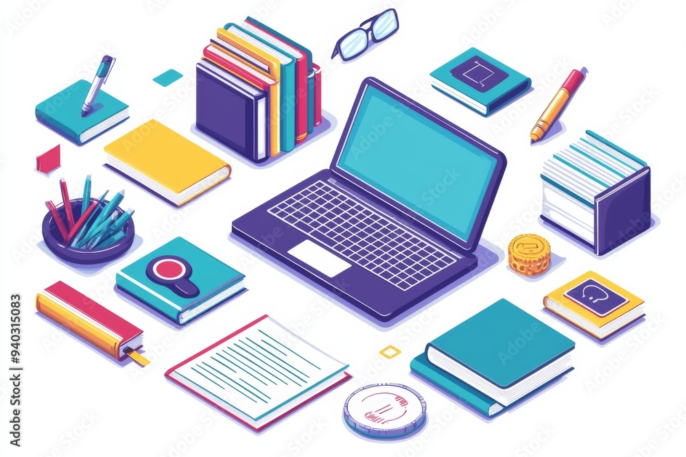 Illustration of educational learning tools set on table created with Generative AI Illustration of educational learning tools set on table created with Generative AI