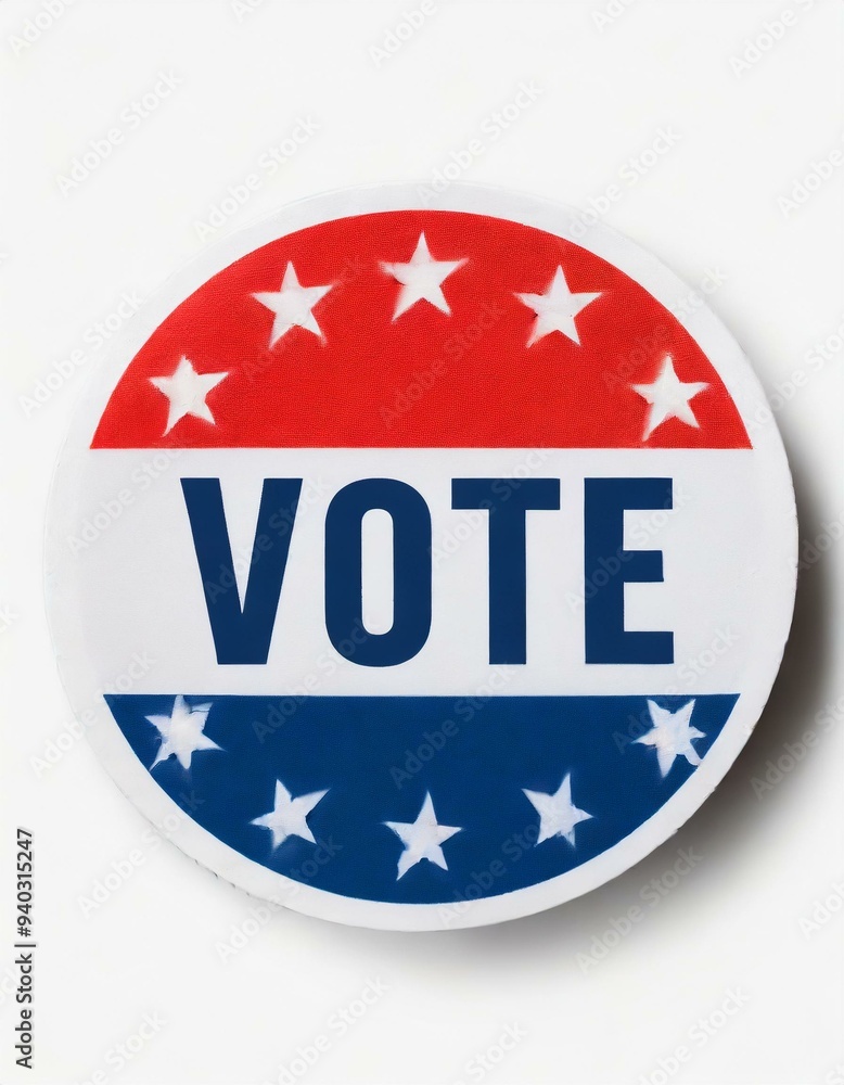 Patriotic election button-shaped sticker with VOTE text Patriotic election button-shaped sticker with VOTE text