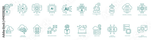 AI and Cloud Technology Vector Icons Set