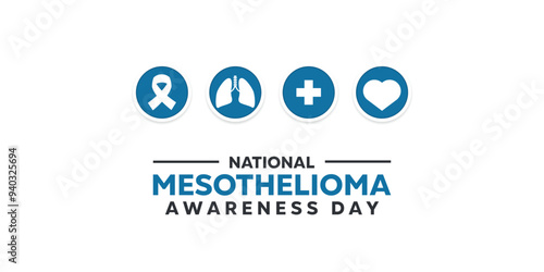 National Mesothelioma Awareness Day. Ribbon, lung, plus icon and heart. Great for cards, banners, posters, social media and more. White background photo