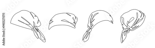 Set collection of bandana, headscarf. Editable line. Vector illustration.