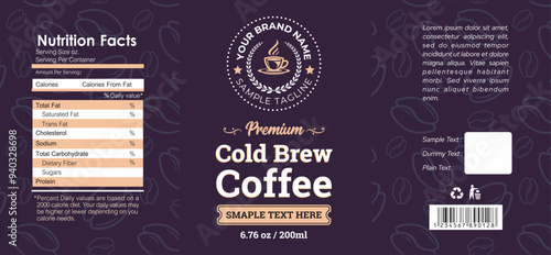 Cold brew Coffee Label Design, Coffee drink bottle label design with layout, Minimalist Cold Brew Coffee label print ready editable template download