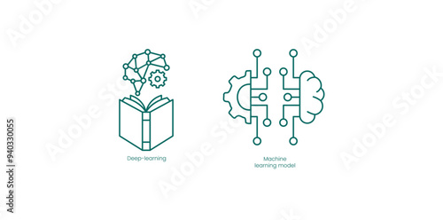 Deep Learning and Machine Learning Module Vector Icons Set