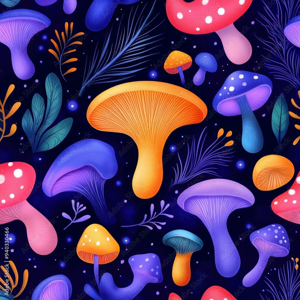 Vibrant Psychedelic Mushroom Pattern Vibrant Psychedelic Mushroom Pattern