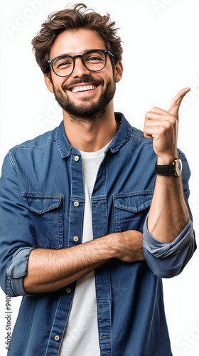 man wearing glasses Show thumb up-1 photo