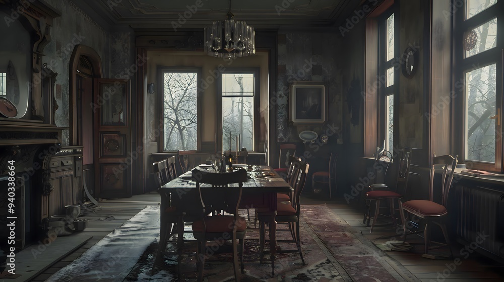 Fototapeta premium A Glimpse into an Abandoned Dining Room
