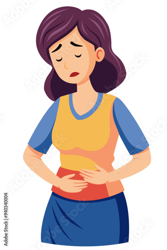 woman suffering from stomach ache. isolated background