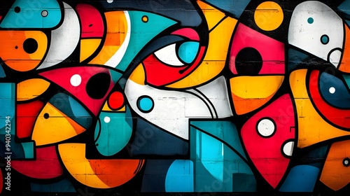 Abstract Graffiti Wall Art - Colorful Geometric Patterns