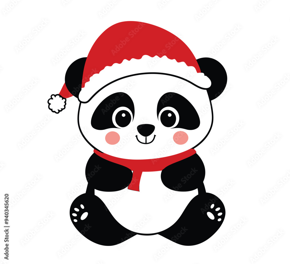 cute panda christmas character simple vector illustration